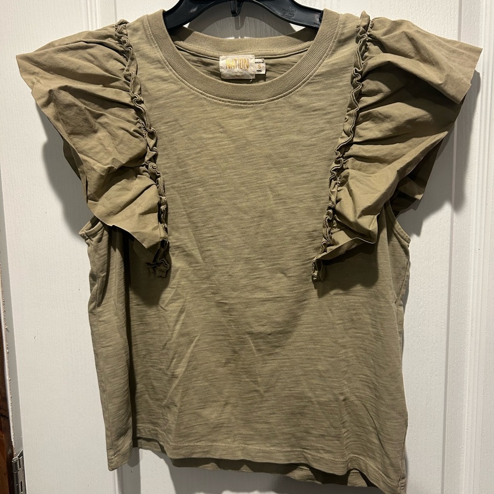 Nation LTD Sage Green Tee with ruffle sleeve